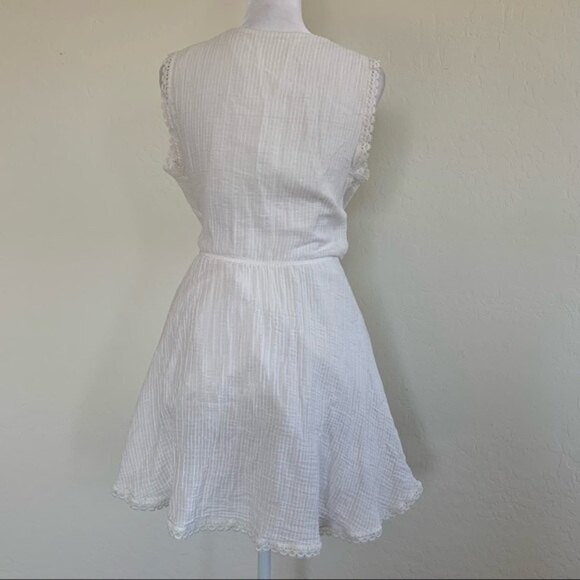 Peixoto Sofi White Coconut Stripe 100% Cotton Front Knot Mini Dress Size Medium - Picture 6 of 11